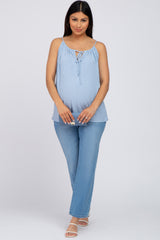 Light Blue Textured Front Tie Maternity Tank Top