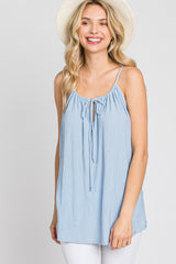 Light Blue Textured Front Tie Tank Top