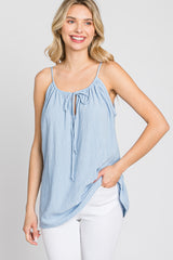 Light Blue Textured Front Tie Tank Top