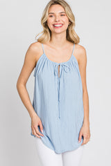 Light Blue Textured Front Tie Tank Top