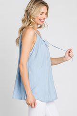 Light Blue Textured Front Tie Tank Top