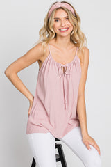 Pink Textured Front Tie Tank Top