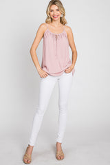 Pink Textured Front Tie Tank Top