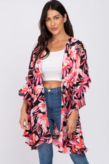 Pink Floral Ruffle Sleeve Cover Up