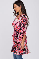 Pink Floral Ruffle Sleeve Cover Up