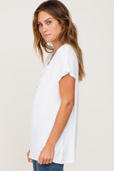 Ivory Button V-Neck Short Sleeve Top