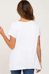 Ivory Button V-Neck Short Sleeve Top