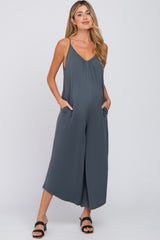 Charcoal V-Neck Wide Leg Maternity Jumpsuit