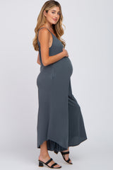 Charcoal V-Neck Wide Leg Maternity Jumpsuit