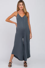 Charcoal V-Neck Wide Leg Maternity Jumpsuit