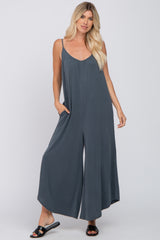 Charcoal V-Neck Wide Leg Maternity Jumpsuit