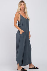 Charcoal V-Neck Wide Leg Jumpsuit