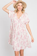 Pink Floral V-Neck Dress