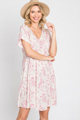 Pink Floral V-Neck Maternity Dress