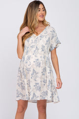 Blue Floral V-Neck Maternity Dress