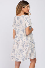 Blue Floral V-Neck Maternity Dress