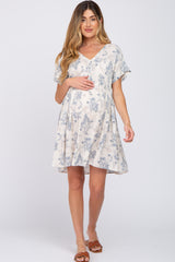 Blue Floral V-Neck Maternity Dress