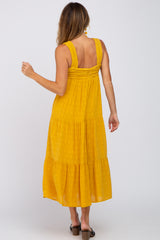 Yellow Ruched Tiered Midi Dress