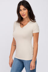 Beige V-Neck Short Sleeve Top