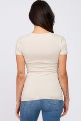 Beige V-Neck Short Sleeve Top