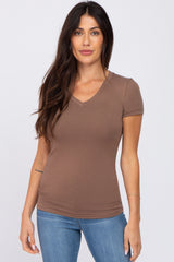 Mocha V-Neck Short Sleeve Top