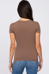 Mocha V-Neck Short Sleeve Top