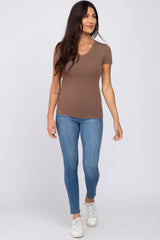 Mocha V-Neck Short Sleeve Top