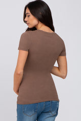 Mocha V-Neck Short Sleeve Maternity Top