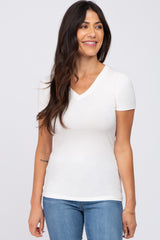 Ivory V-Neck Short Sleeve Maternity Top