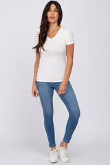 Ivory V-Neck Short Sleeve Top