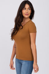 Camel V-Neck Short Sleeve Top