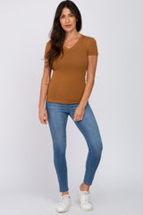 Camel V-Neck Short Sleeve Top