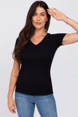 Black V-Neck Short Sleeve Maternity Top