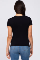 Black V-Neck Short Sleeve Top