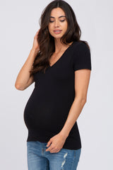 Black V-Neck Short Sleeve Maternity Top