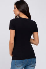 Black V-Neck Short Sleeve Maternity Top