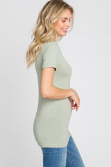 Light Olive V-Neck Short Sleeve Top