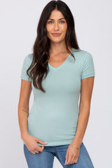 Mint Green V-Neck Short Sleeve Top