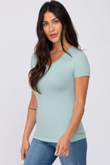 Mint Green V-Neck Short Sleeve Top