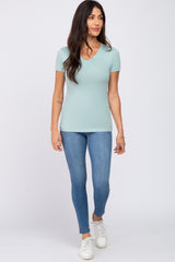 Mint Green V-Neck Short Sleeve Top