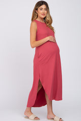 Salmon Sleeveless Round Hem Maternity Maxi Dress