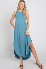 Teal Sleeveless Round Hem Maxi Dress