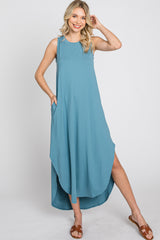 Teal Sleeveless Round Hem Maxi Dress