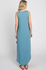 Teal Sleeveless Round Hem Maxi Dress