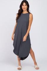 Charcoal Sleeveless Round Hem Maxi Dress