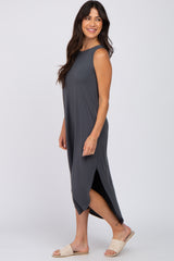 Charcoal Sleeveless Round Hem Maxi Dress