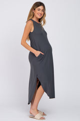 Charcoal Sleeveless Round Hem Maternity Maxi Dress