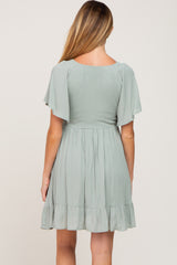 Sage Smocked Front Ruffle Hem Maternity Dress