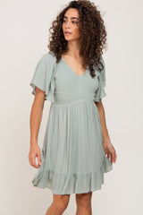 Sage Smocked Front Ruffle Hem Maternity Dress