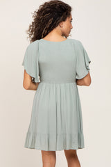 Sage Smocked Front Ruffle Hem Dress